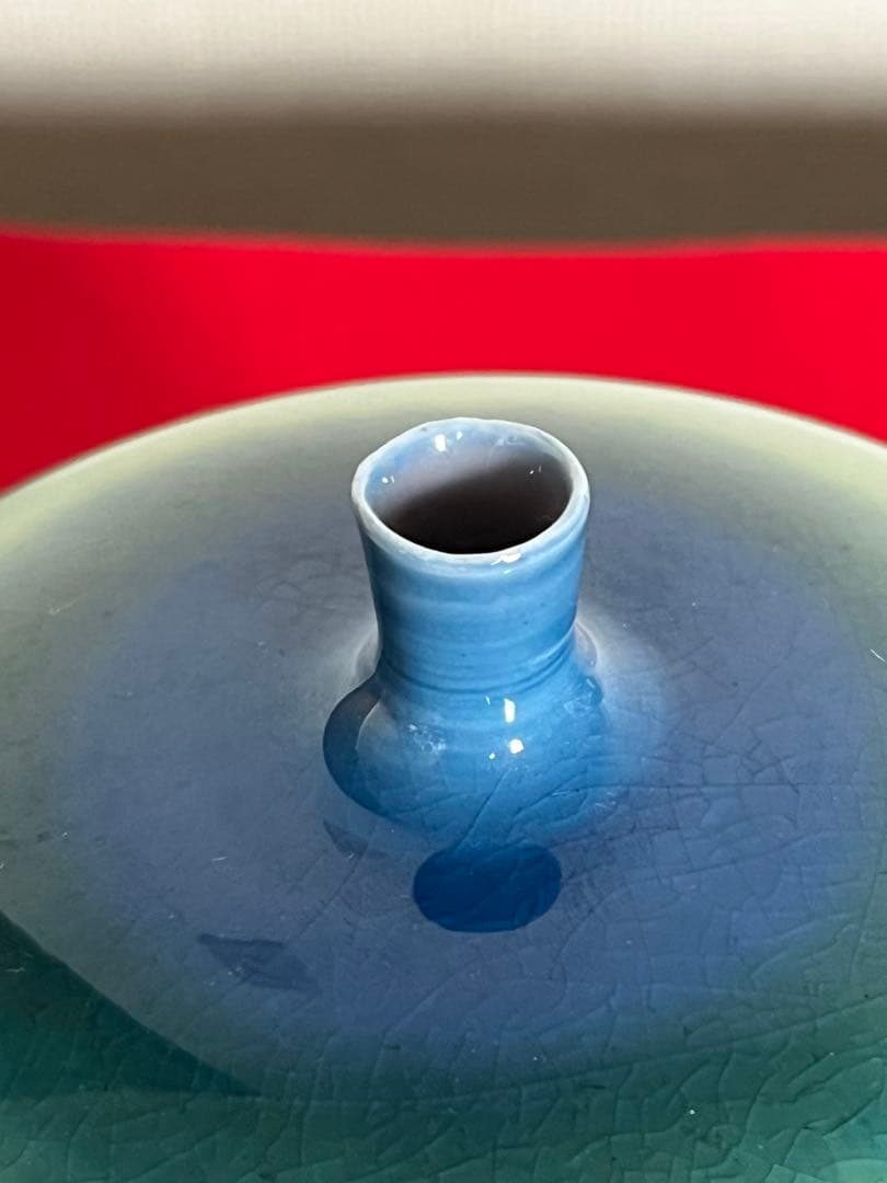 柳雨軒 三代 人間国宝 徳田八十吉（正彦銘）碧明釉 壺 高さ約16㎝ T298