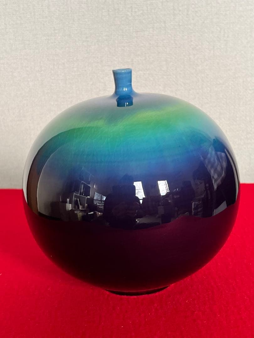 柳雨軒 三代 人間国宝 徳田八十吉（正彦銘）碧明釉 壺 高さ約16㎝ T298