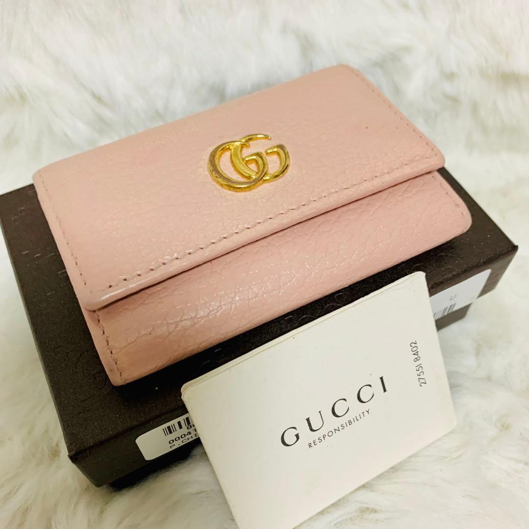 のやGUCCI グッチ GGマーモント レザー 6連 キーケース ピンク系
