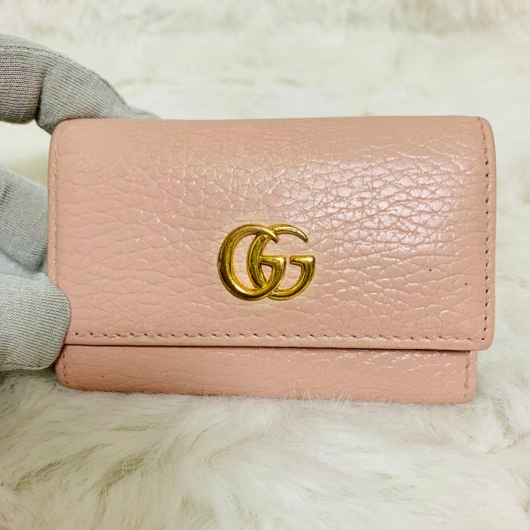 のやGUCCI グッチ GGマーモント レザー 6連 キーケース ピンク系