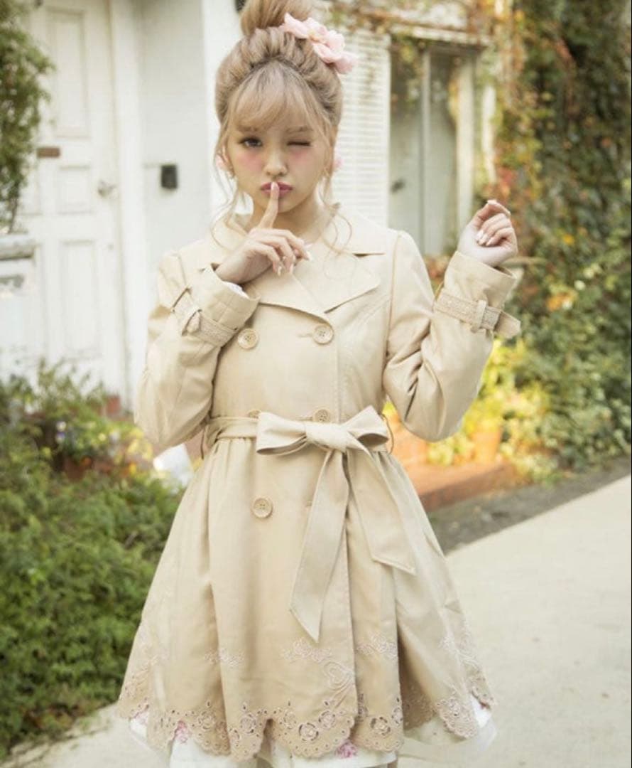 LIZLISA リズリサ　ピンク　トレンチコート 春　レース　刺繍