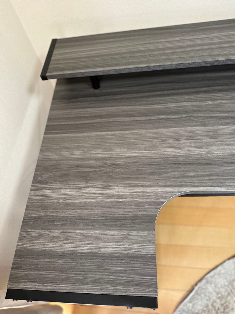 【美品】L字デスク 120cm幅 グレーブラック 大容量棚付き