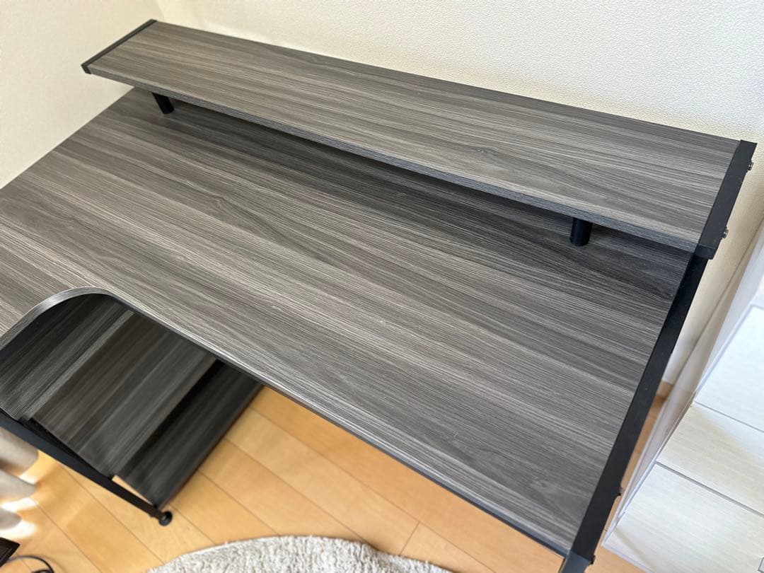 【美品】L字デスク 120cm幅 グレーブラック 大容量棚付き