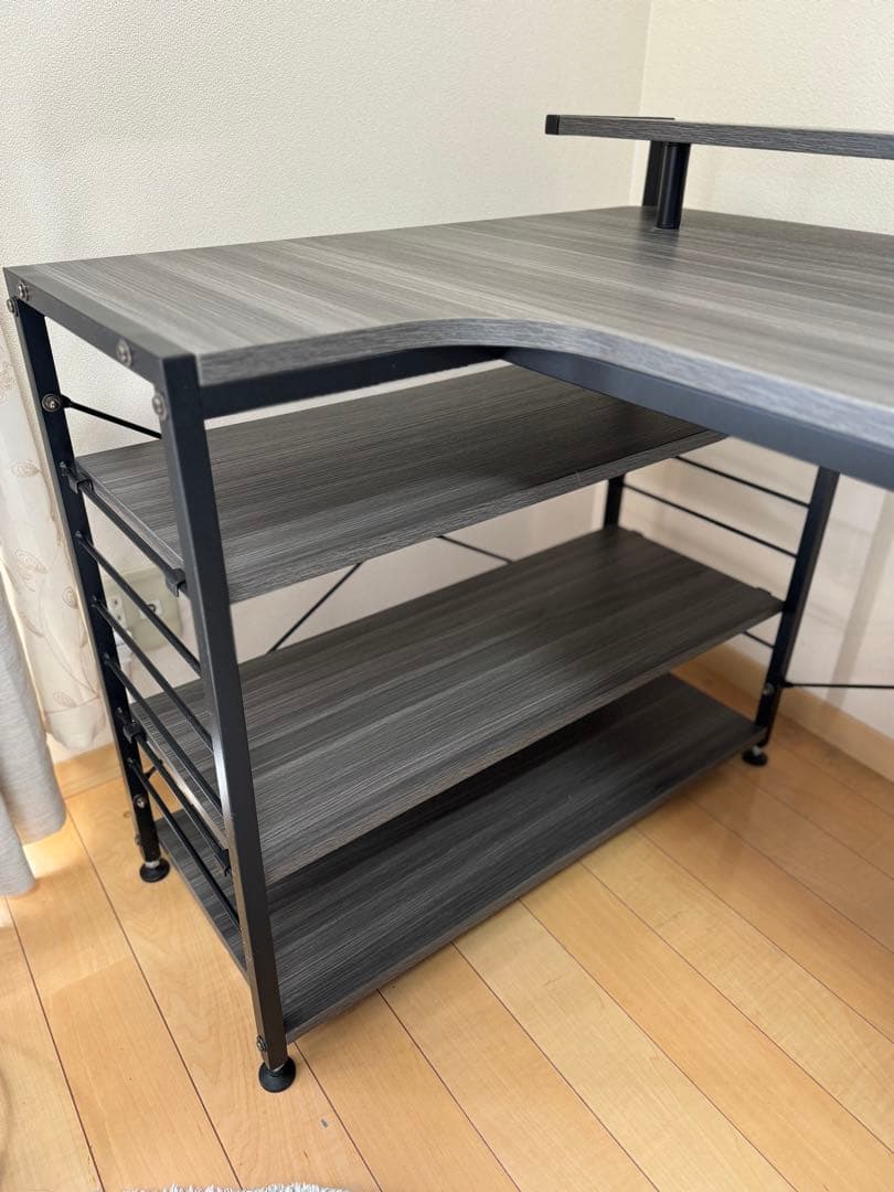 【美品】L字デスク 120cm幅 グレーブラック 大容量棚付き
