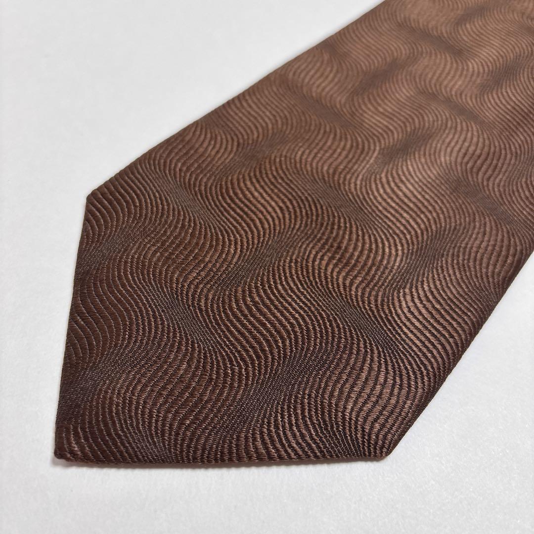 プラダ ネクタイ シルク 波形 ウェーブ ジャガード 刺繍 ブラウン 美品