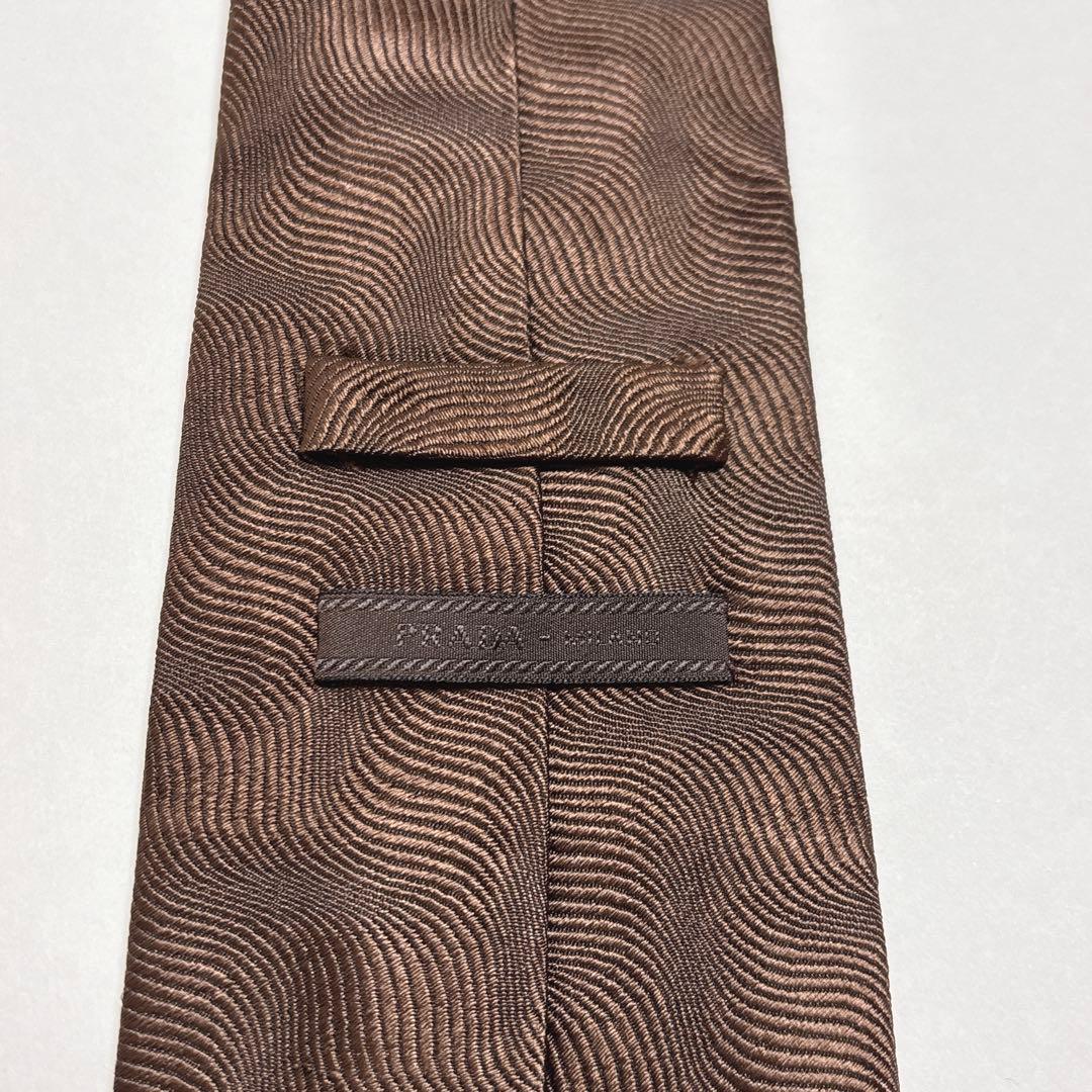 プラダ ネクタイ シルク 波形 ウェーブ ジャガード 刺繍 ブラウン 美品
