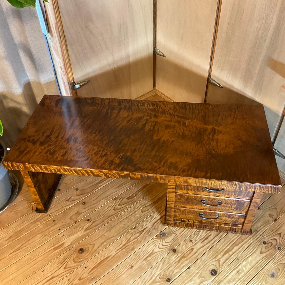 レア！無垢材 虎杢 縮み杢 高級家具 23kg 一枚板 座机 文机 座敷机 座卓