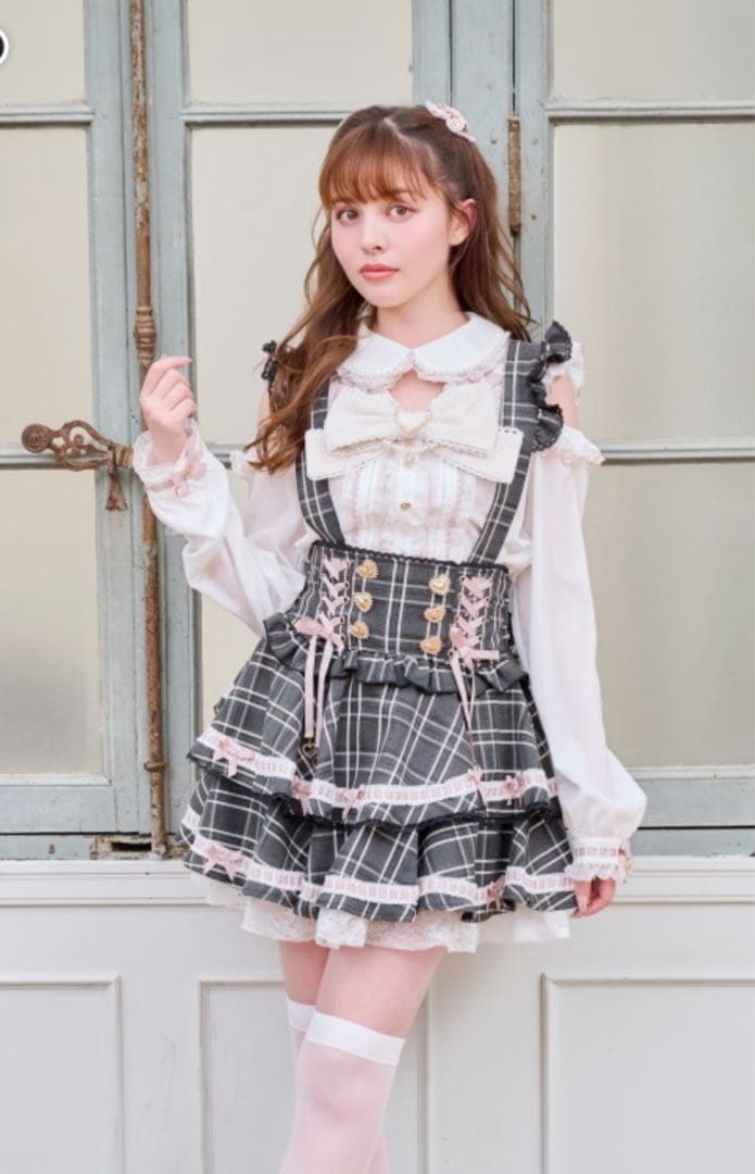 ゆかりLIZLISAはしごリボンチェックティアードスカパンブラックチェック