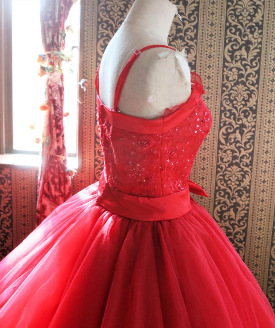 589エメAIMER赤ウェディングドレス7号Sサイズ赤カラードレス