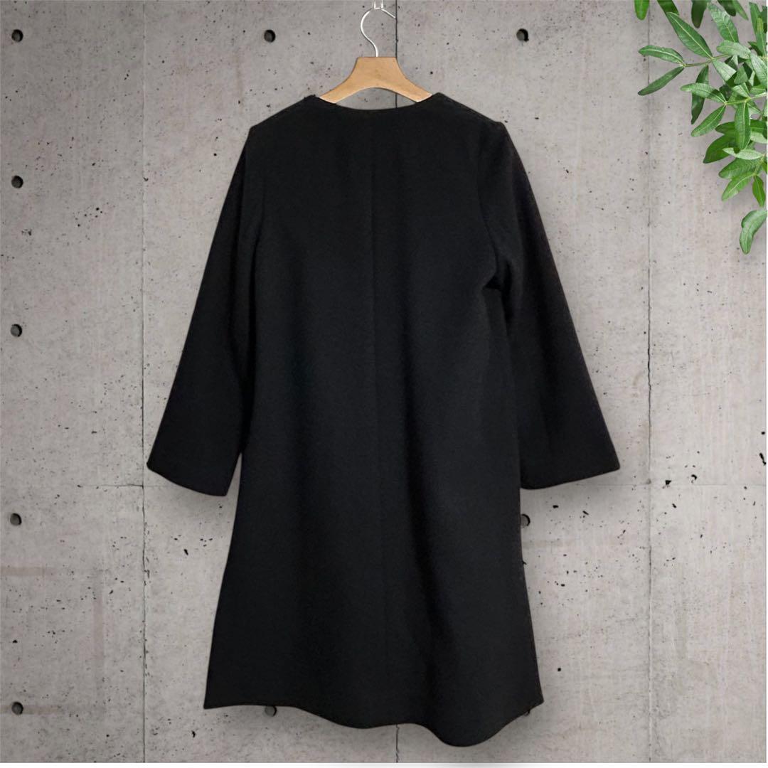 極美品⭐️グリーンレーベルリラクシング　カシミヤ混ノーカラーコート　黒　M