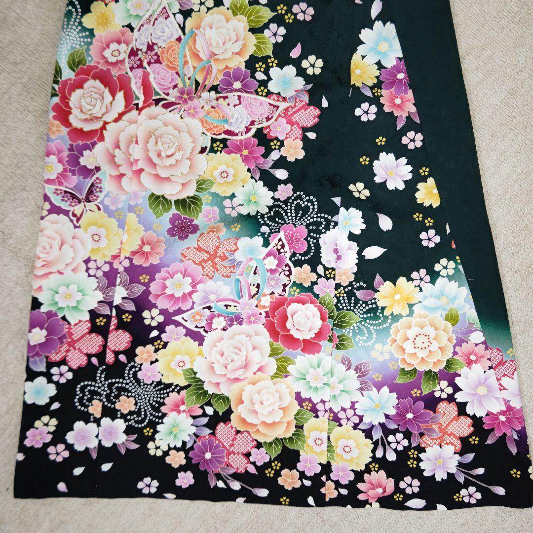 zunezune 振袖ドレス ノースリーブ 着物リメイクワンピース 深緑