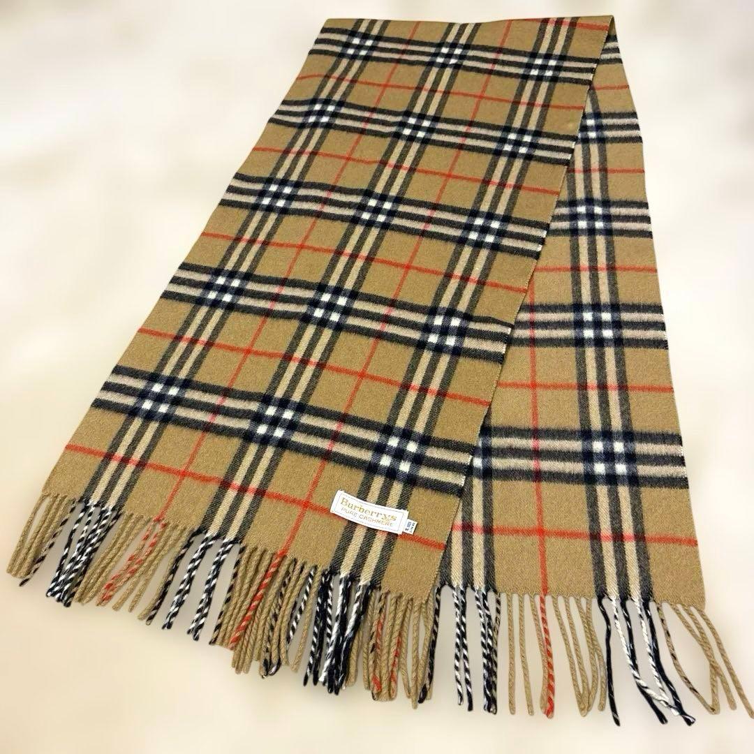 ★美品★ Burberry カシミヤ100%マフラー ノバチェック　白タグ