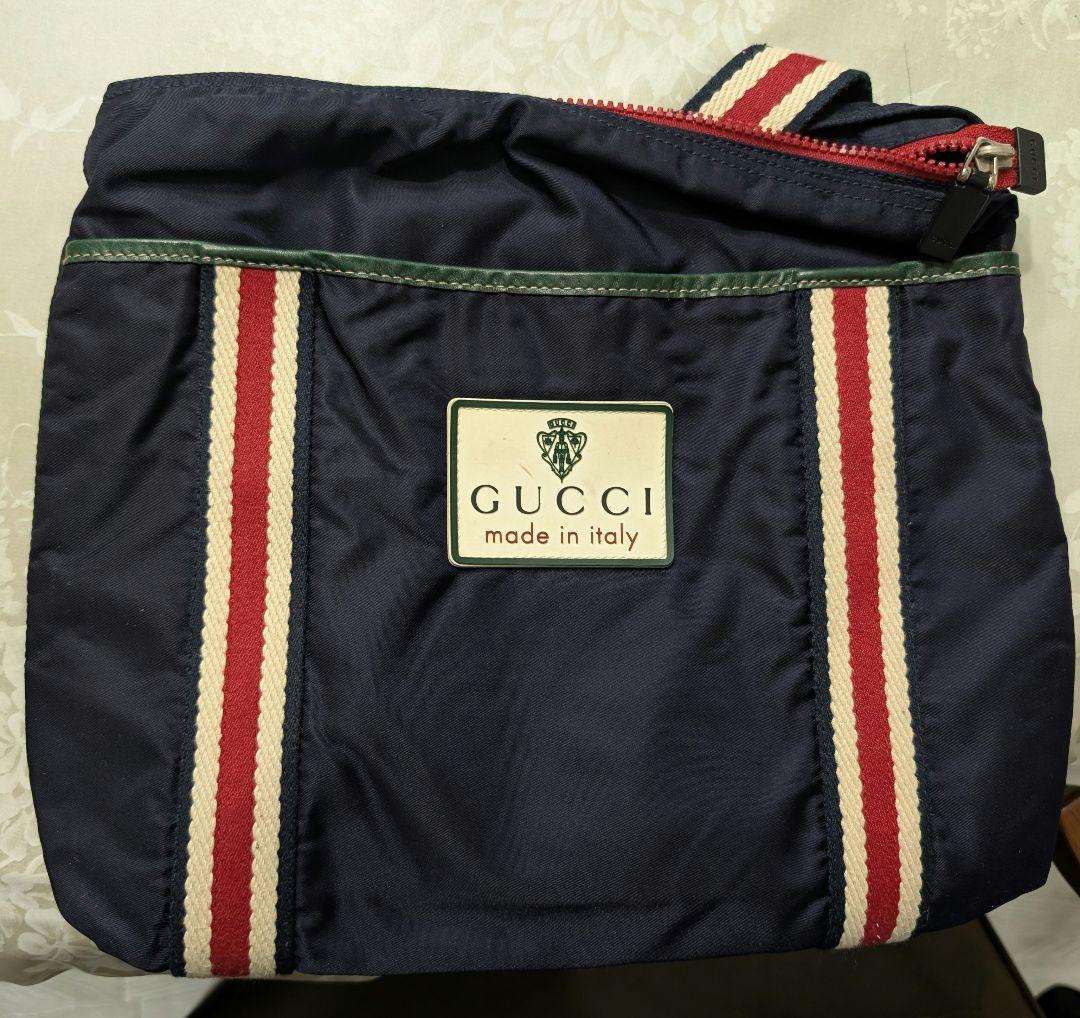 GUCCI ネイビー ストライプ ショルダーバッグ