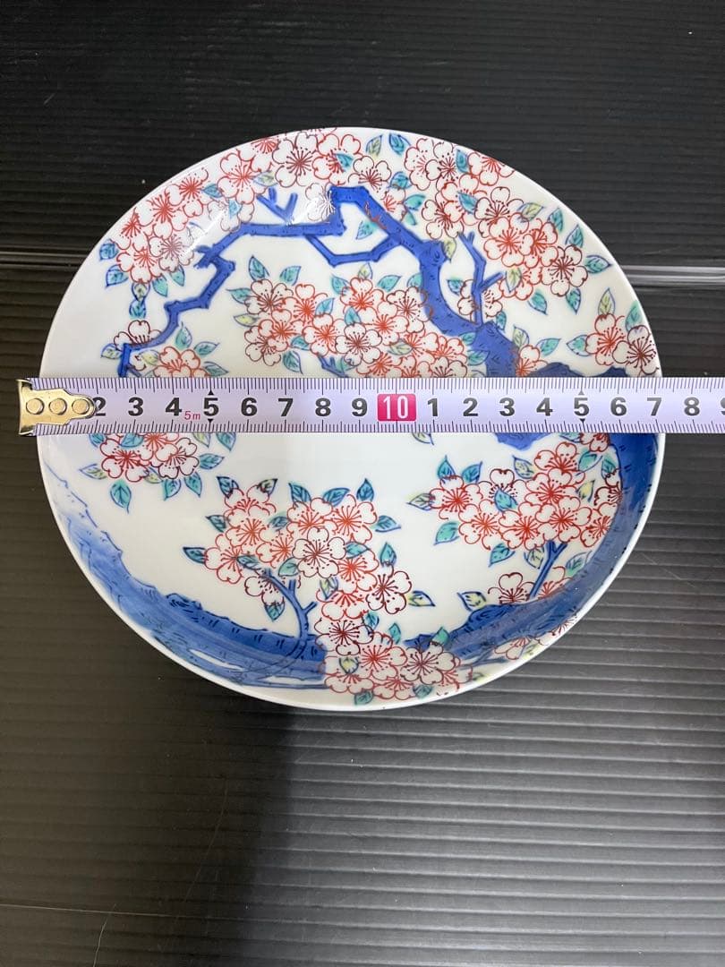 E662 色鍋島高台皿揃 船津彩雲 鍋島焼 桜文 共箱付き