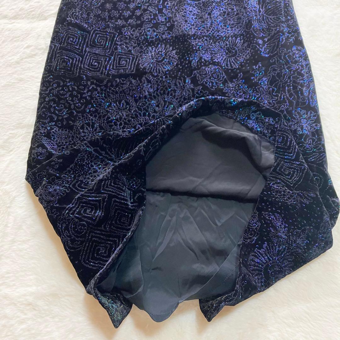 専用　イタリア製 ジャンフランコフィレ ロングドレス　ワンピース シルク　紺色