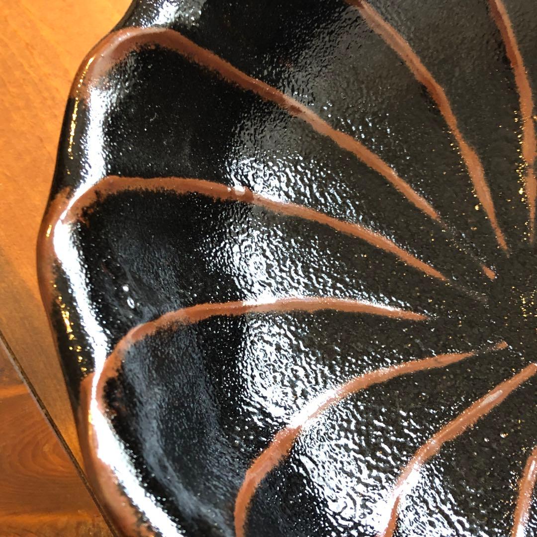 丹波立杭焼清水俊彦窯の黒釉花弁尺鉢：検）民藝　生田和孝