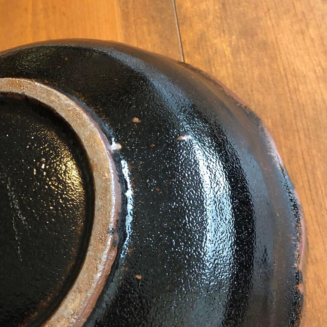 丹波立杭焼清水俊彦窯の黒釉花弁尺鉢：検）民藝　生田和孝