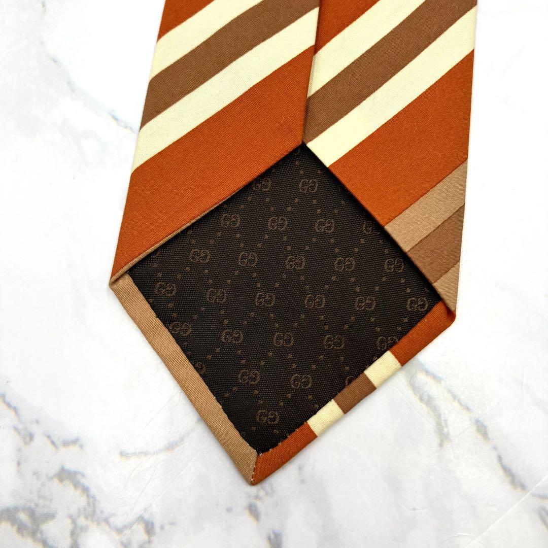 ◆美品◆GUCCI グッチ ネクタイ オレンジ色 ストライプ柄 オシャレ