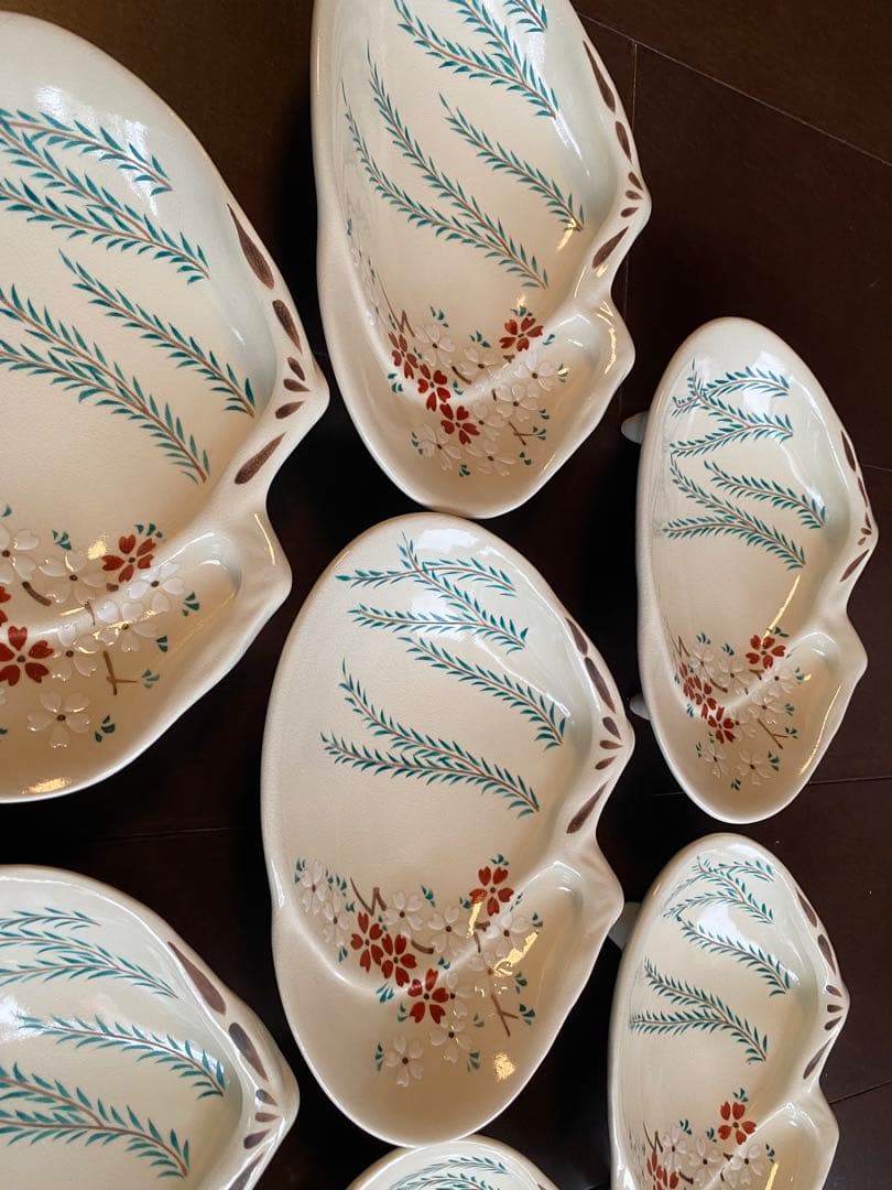 京焼向付仁清重ね蛤 柳と桜5客　新品未使