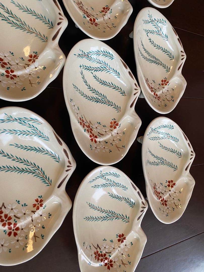 京焼向付仁清重ね蛤 柳と桜5客　新品未使