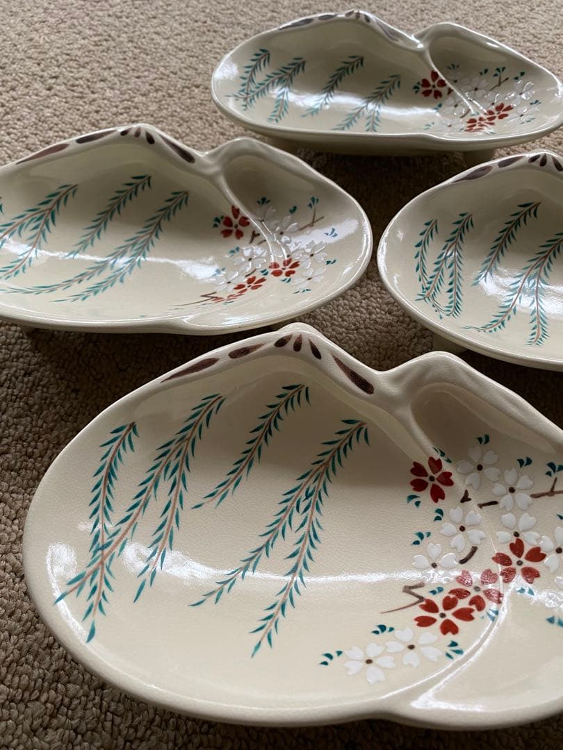 京焼向付仁清重ね蛤 柳と桜5客　新品未使