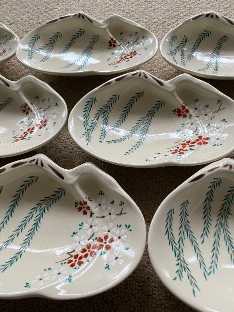 京焼向付仁清重ね蛤 柳と桜5客　新品未使