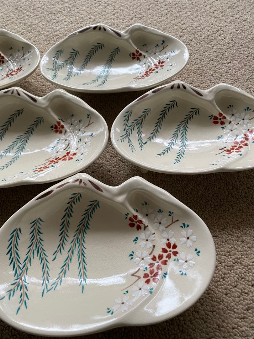 京焼向付仁清重ね蛤 柳と桜5客　新品未使