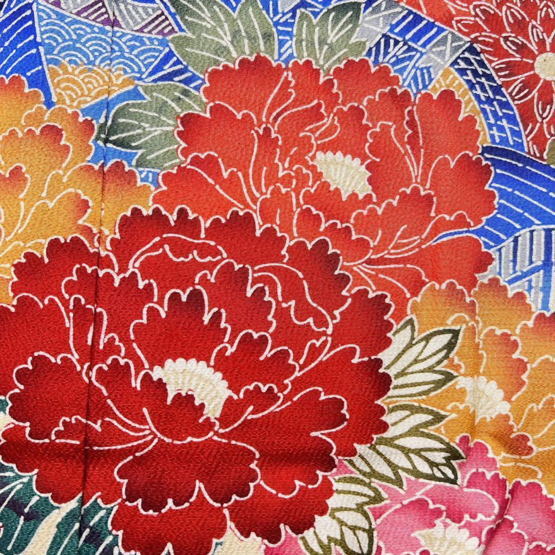 紅型調　振袖　花模様　霞　流水　着物　013w