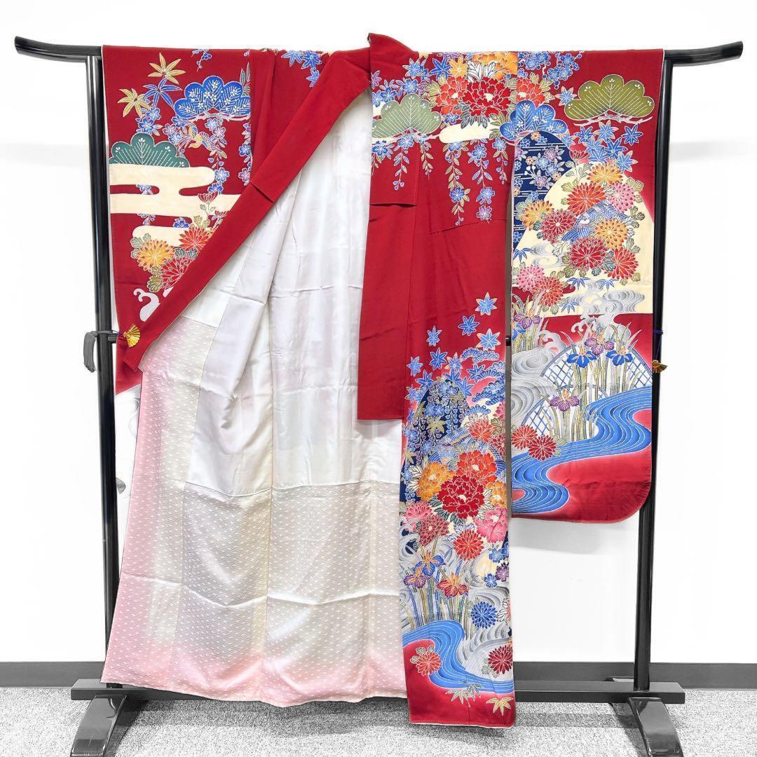 紅型調　振袖　花模様　霞　流水　着物　013w