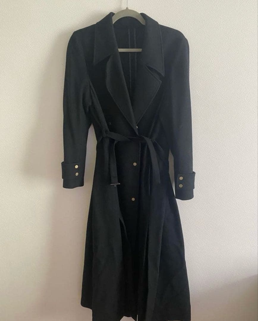 BELT FLARE LONG COAT ブラック