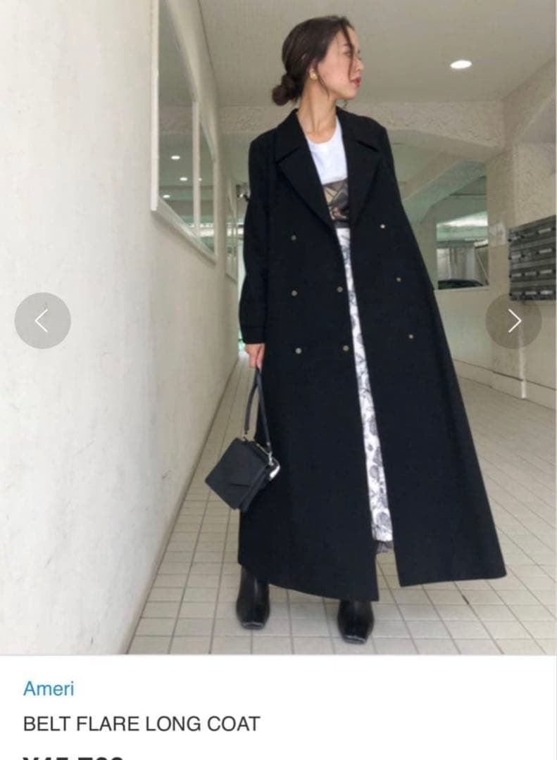 BELT FLARE LONG COAT ブラック