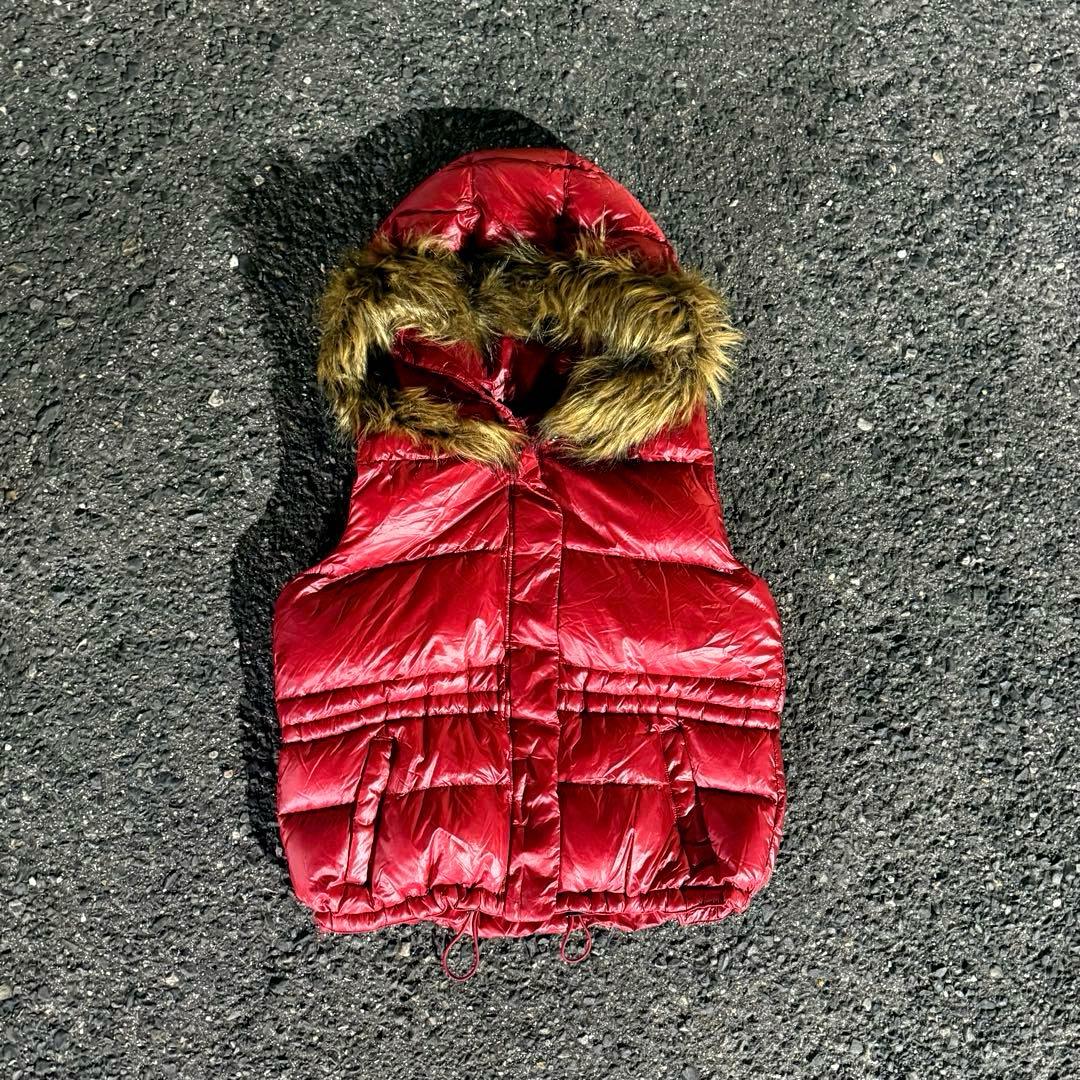 00s old gap ファー ダウン ベスト 光沢 y2k archive 赤