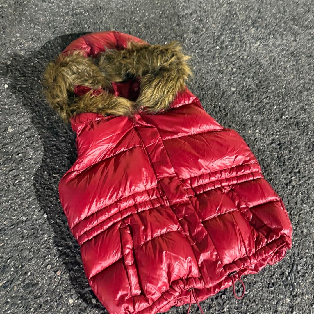 00s old gap ファー ダウン ベスト 光沢 y2k archive 赤