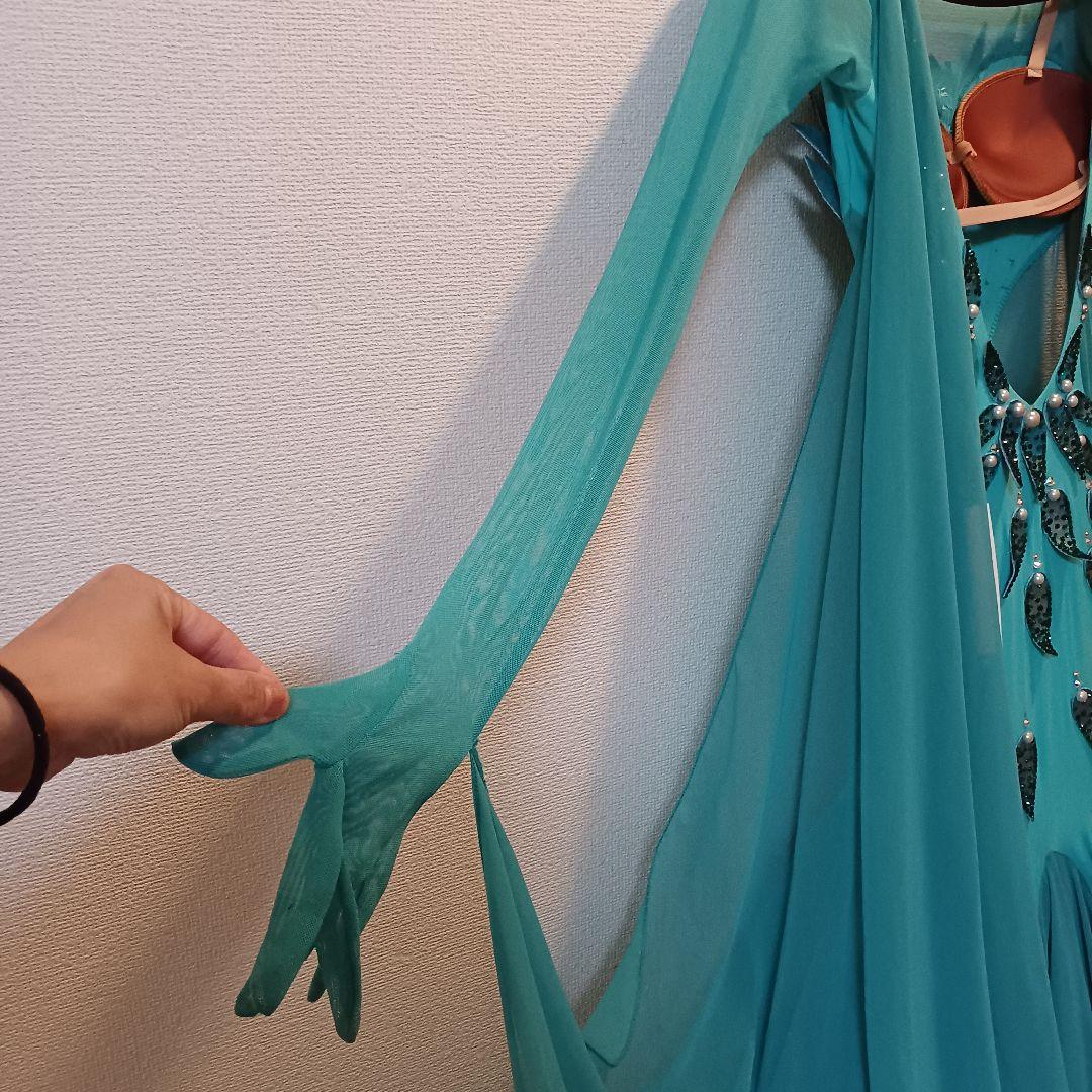 ターコイズ 長袖 社交ダンスドレスTID