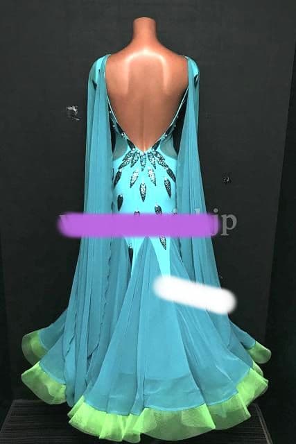 ターコイズ 長袖 社交ダンスドレスTID