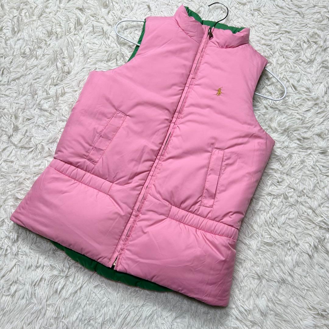 未使用級 ラルフローレン ダウンジャケット ベスト 緑 ピンク リバーシブル M