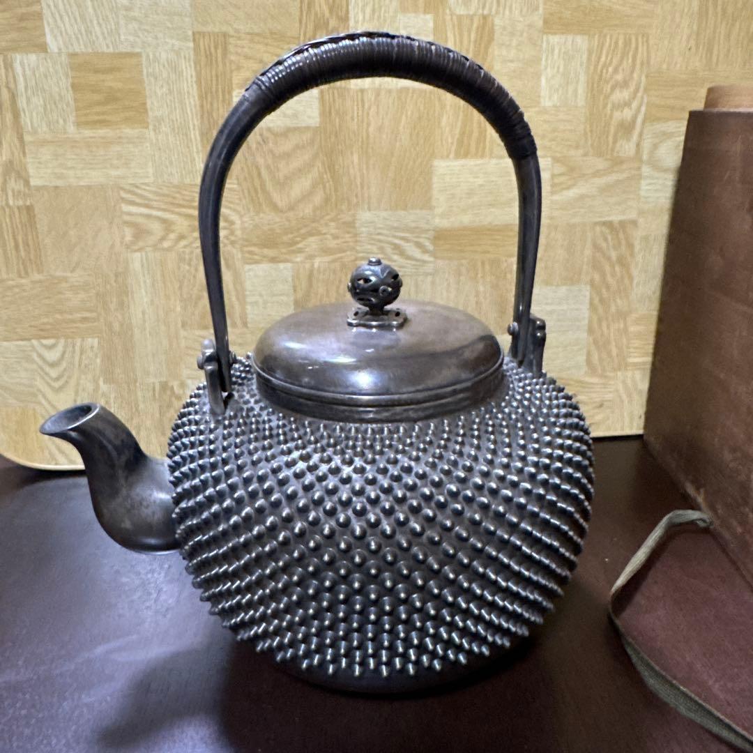 純銀製 1329g 突起模様 銀瓶 煎茶 茶道具