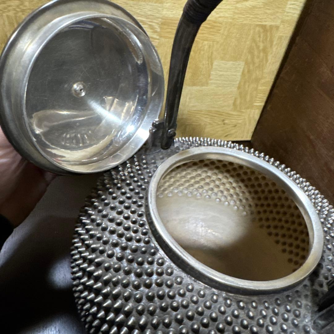 純銀製 1329g 突起模様 銀瓶 煎茶 茶道具