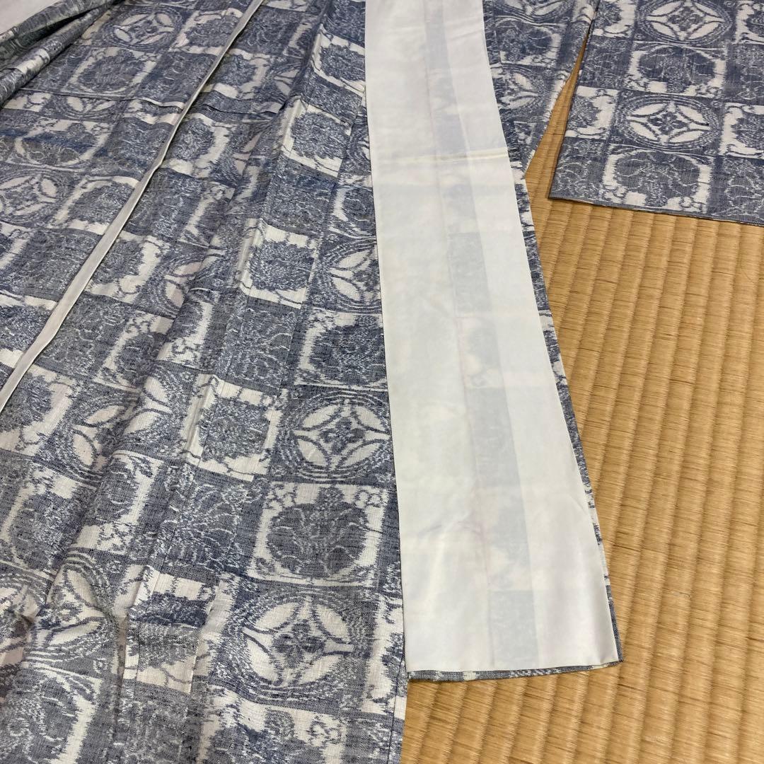 Woody正絹100%結城紬　単衣手縫い仕立て　1部躾糸付き