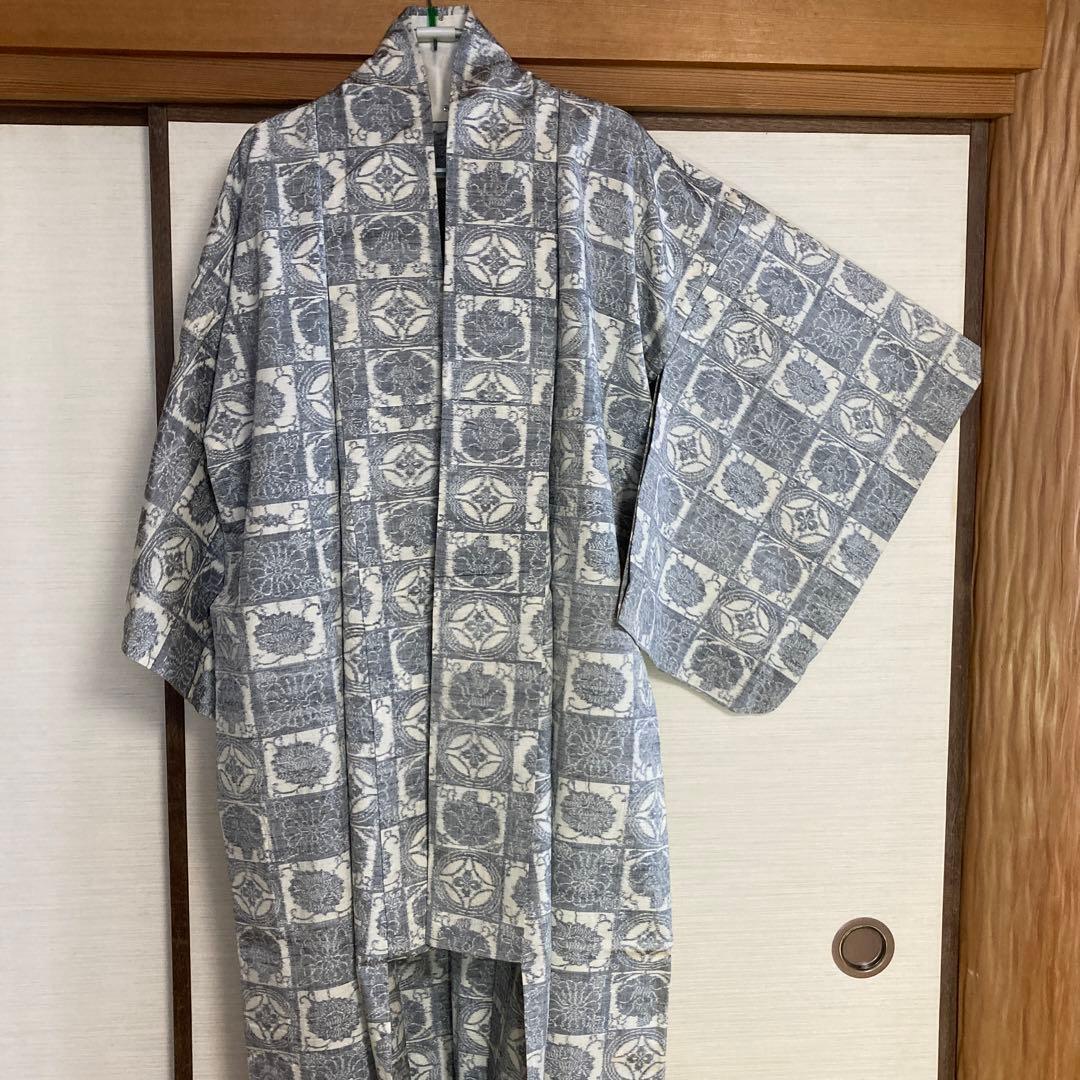 Woody正絹100%結城紬　単衣手縫い仕立て　1部躾糸付き