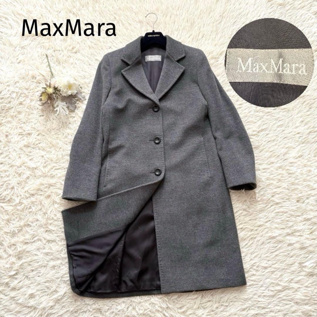 ✨美品✨ マックスマーラ 銀タグ チェスターコート　バージンウール 裏地ロゴ　L