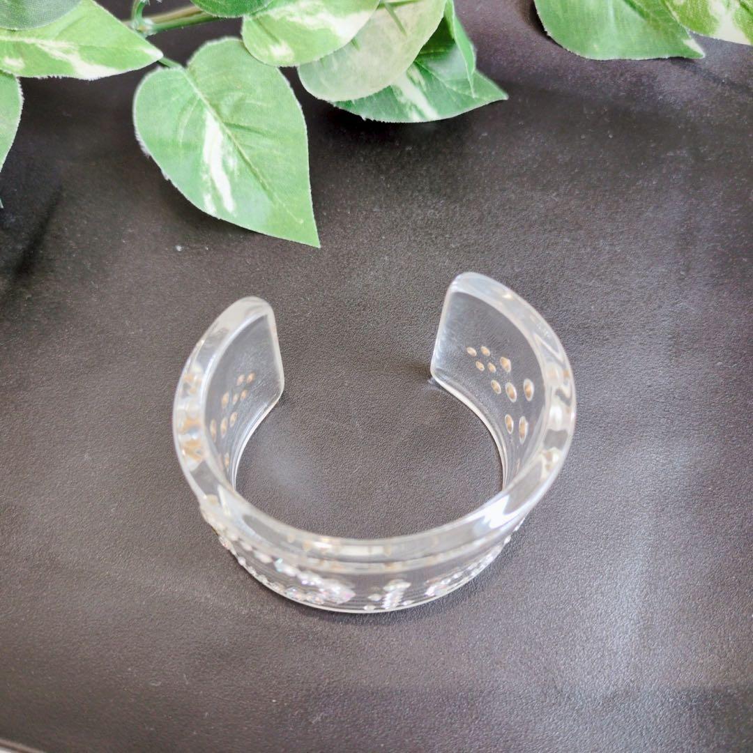 クリスチャンディオール クリスタル スワロフスキー ワイド バングル クリア