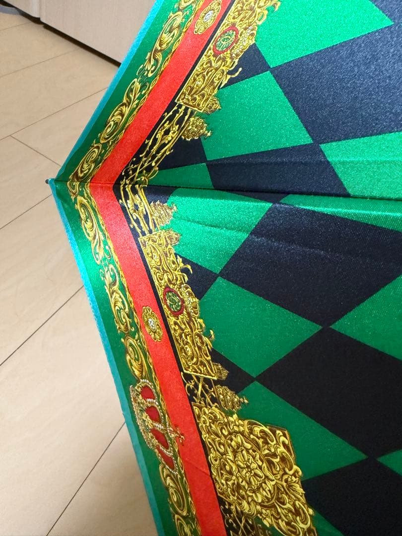 GIANNI VERSACE 長傘 緑と黒のチェック柄