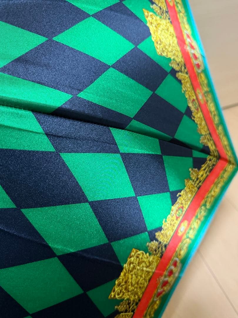 GIANNI VERSACE 長傘 緑と黒のチェック柄
