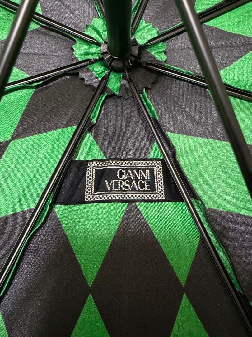 GIANNI VERSACE 長傘 緑と黒のチェック柄