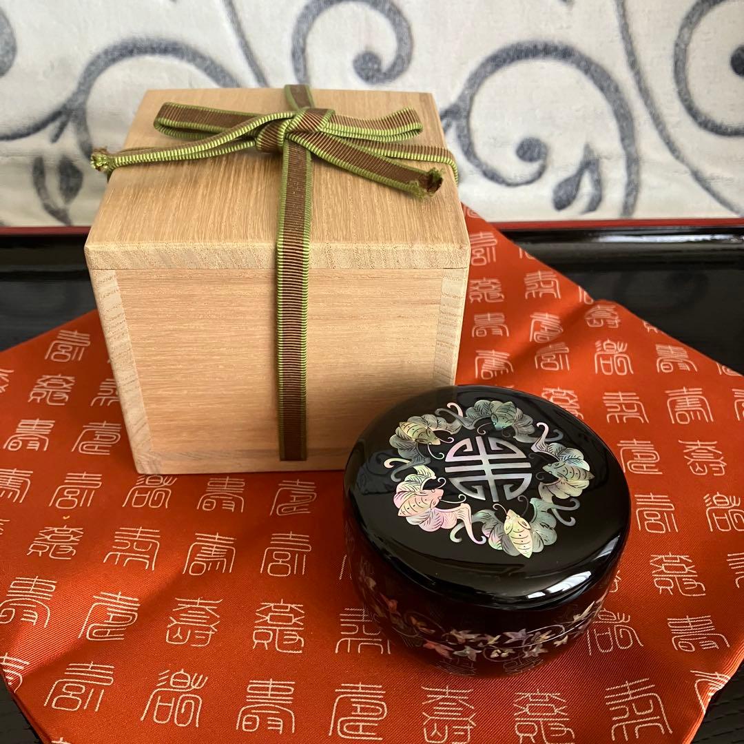 茶道具 新羅螺鈿平棗 十長生文