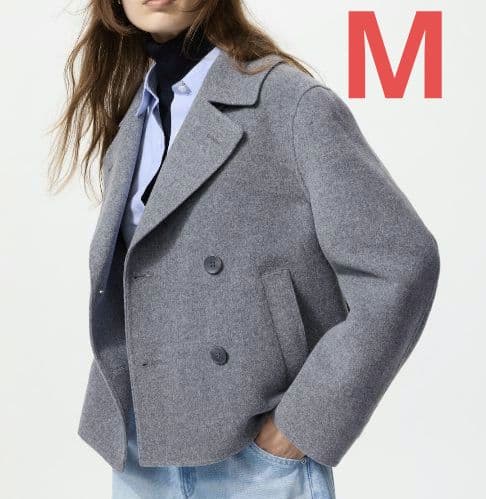 ユニクロ ダブルフェイスショートコートリラックスフィット グレー Mサイズ 新品