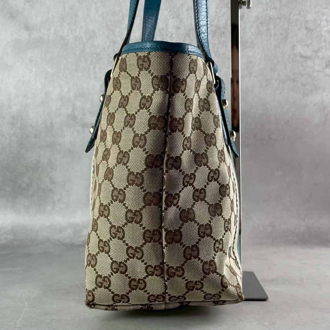 美品/希少色 グッチ GGキャンバス トートバッグ ターコイズ ブルー 総柄