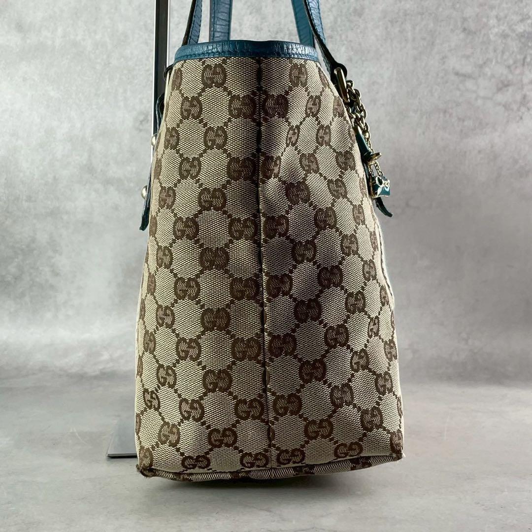 美品/希少色 グッチ GGキャンバス トートバッグ ターコイズ ブルー 総柄