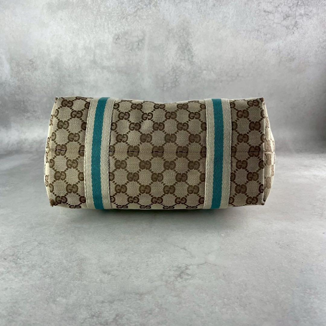 美品/希少色 グッチ GGキャンバス トートバッグ ターコイズ ブルー 総柄